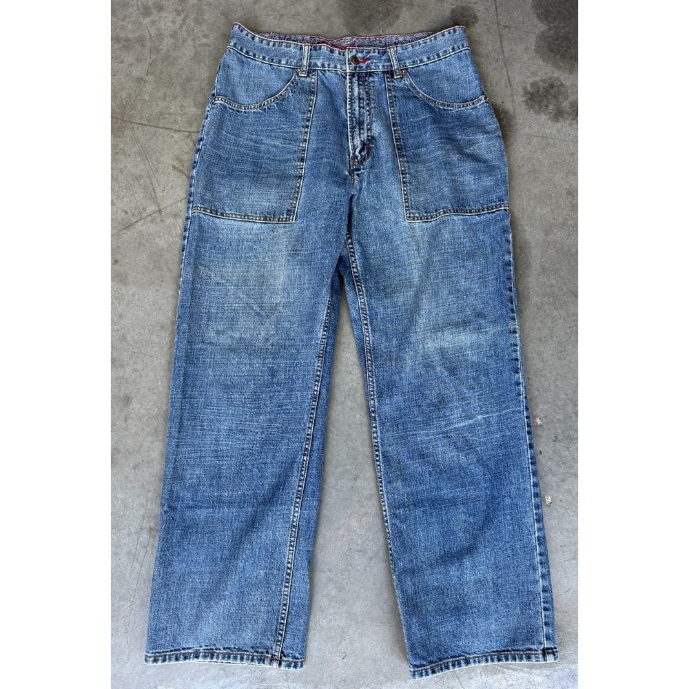 Mens Sz 36x33 Robert Graham Blue Denim‎ Wide Leg Jeans Front Patch Pockets